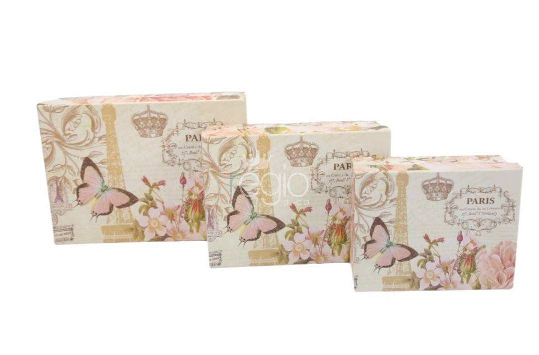 Trío de cajas tipo libros diseño mariposas