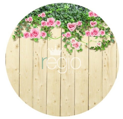 Impresión en tela madera con flores 1.90 de diámetro