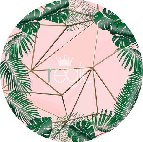Impr. en tela sublimada Rosa con hojas verdes, 1.50 de diámetro