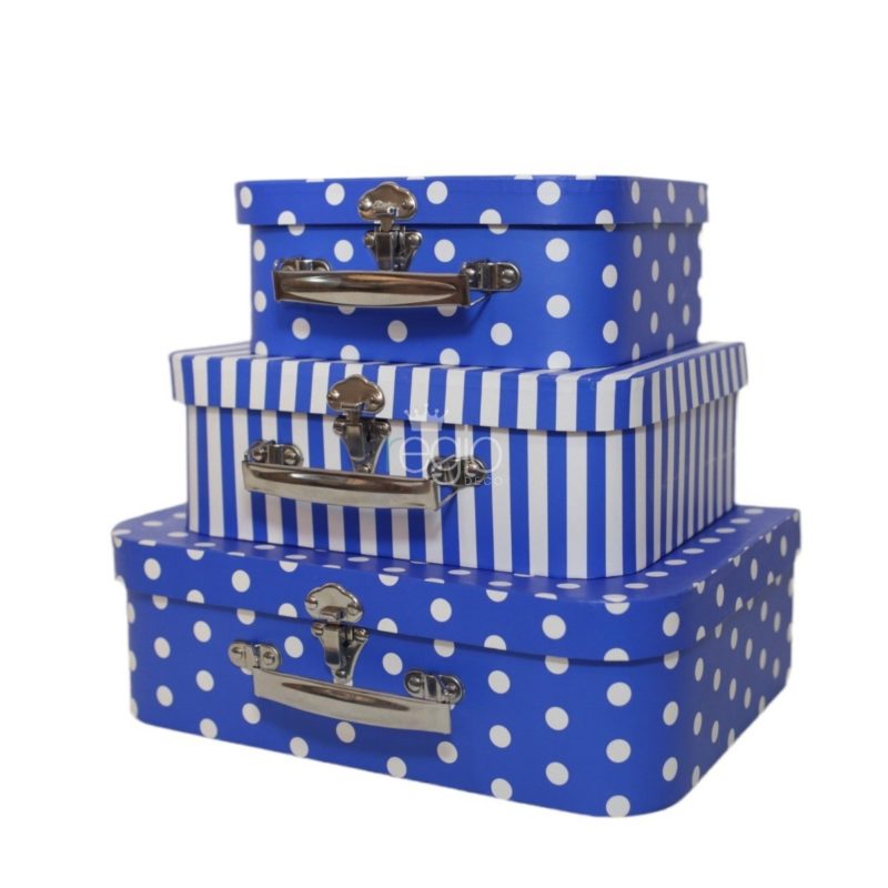 Trío de Maletas con diseño a motas y rayas P,M,G azul