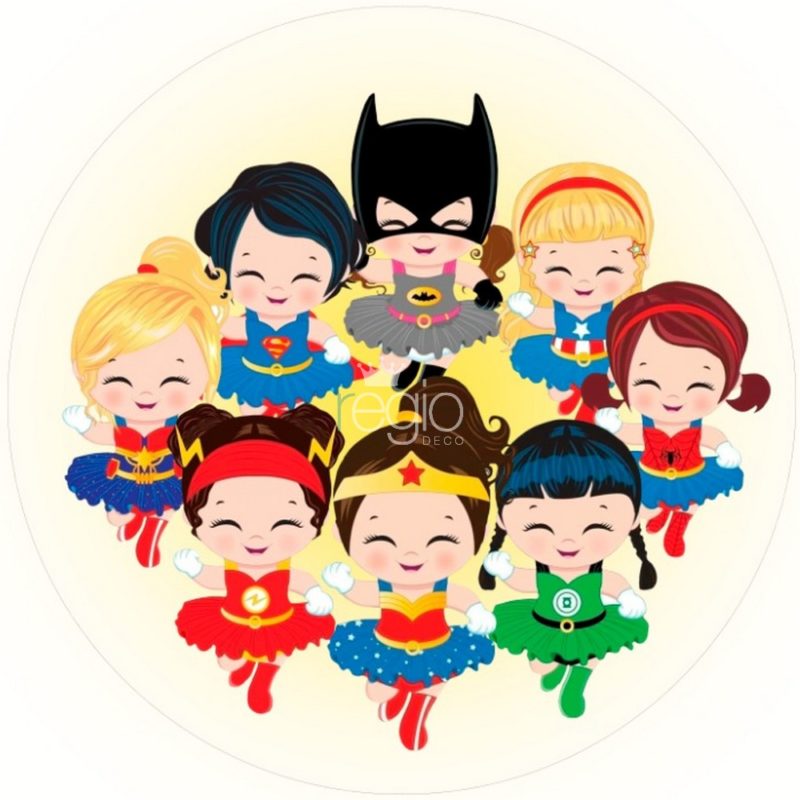 Impr. en tela sublimada Super Heroínas, 1.50 de diámetro