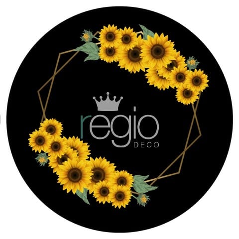 Impresión en tela Negro con girasoles,1.50 de diámetro