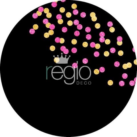 Impresión en tela Negro, pink con dorado ,1.50 de diámetro